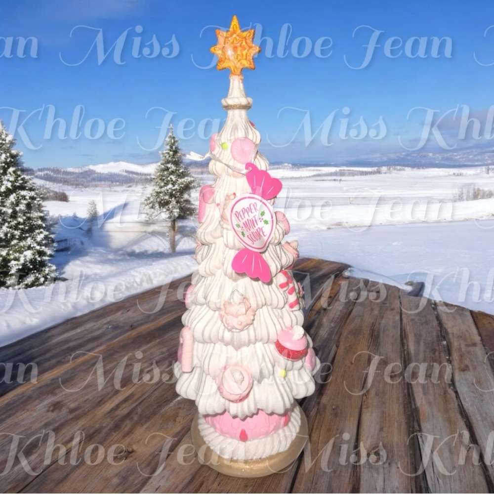 - Peppermint Square Festive Pink and White Holiday Tree